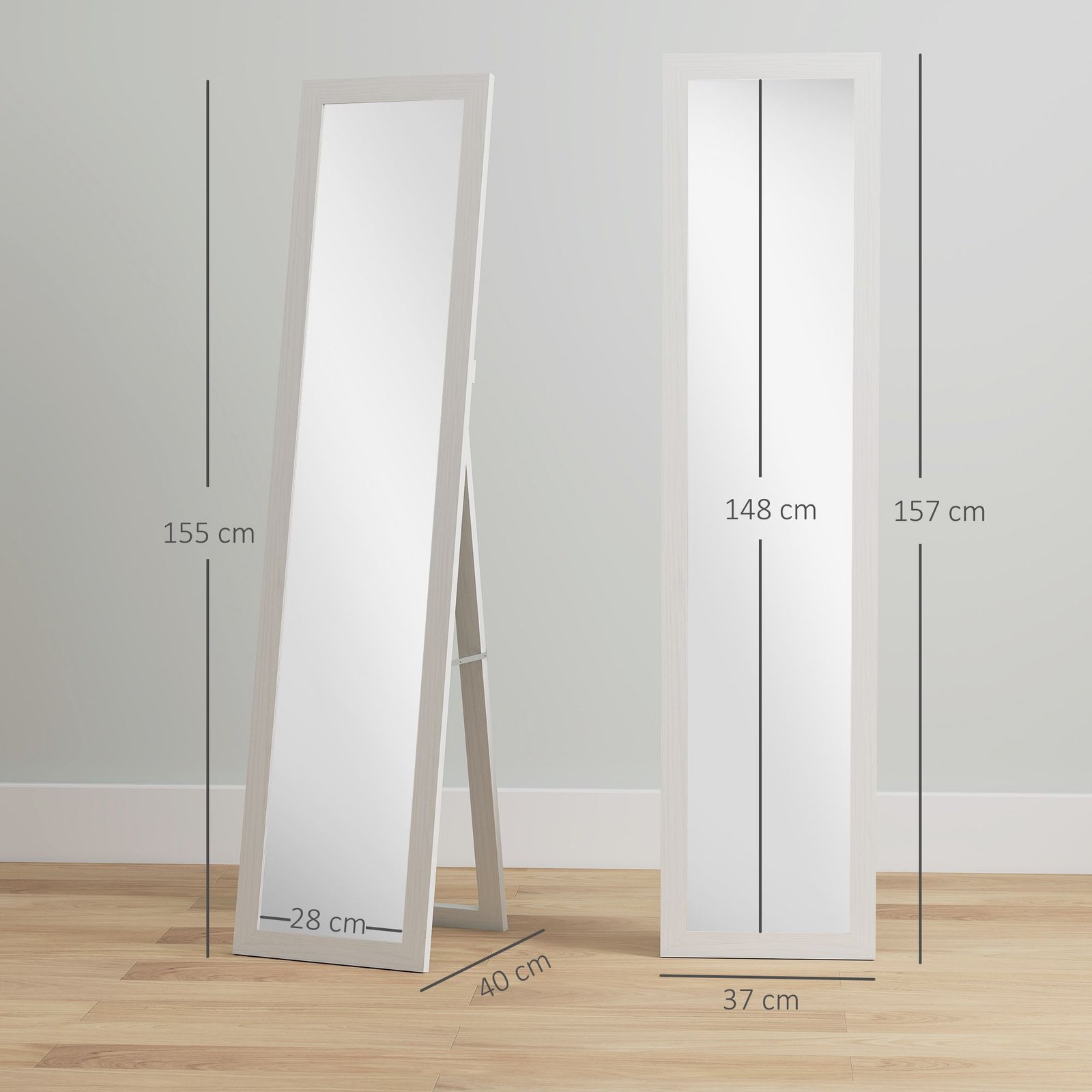 HOMCOM 37 x 157 cm Full Length Mirror - White - Image 3