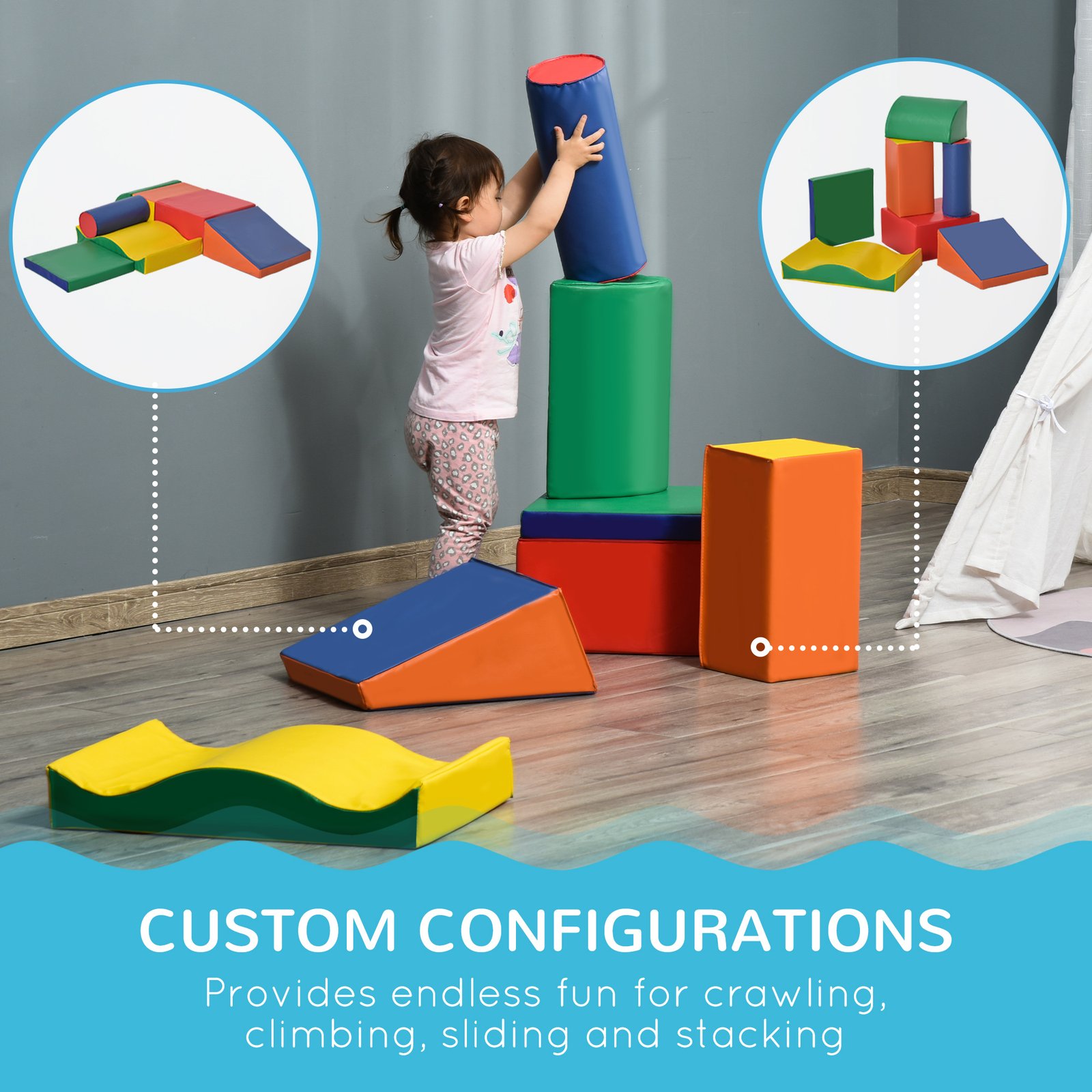 HOMCOM Soft Play Set, 7 Piece Foam Blocks, Toddler Climb and Crawl Activity Set for 1-3 Years, Soft Play Equipment for Building and Stacking, Educational Play, Red - Image 5