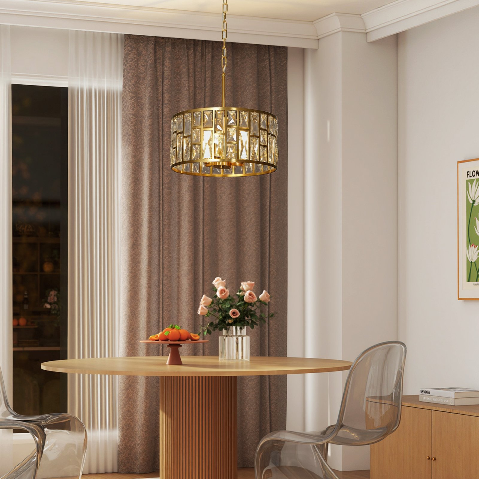 HOMCOM 72 Glass Crystallite Chandelier - Gold-Tone - Image 7