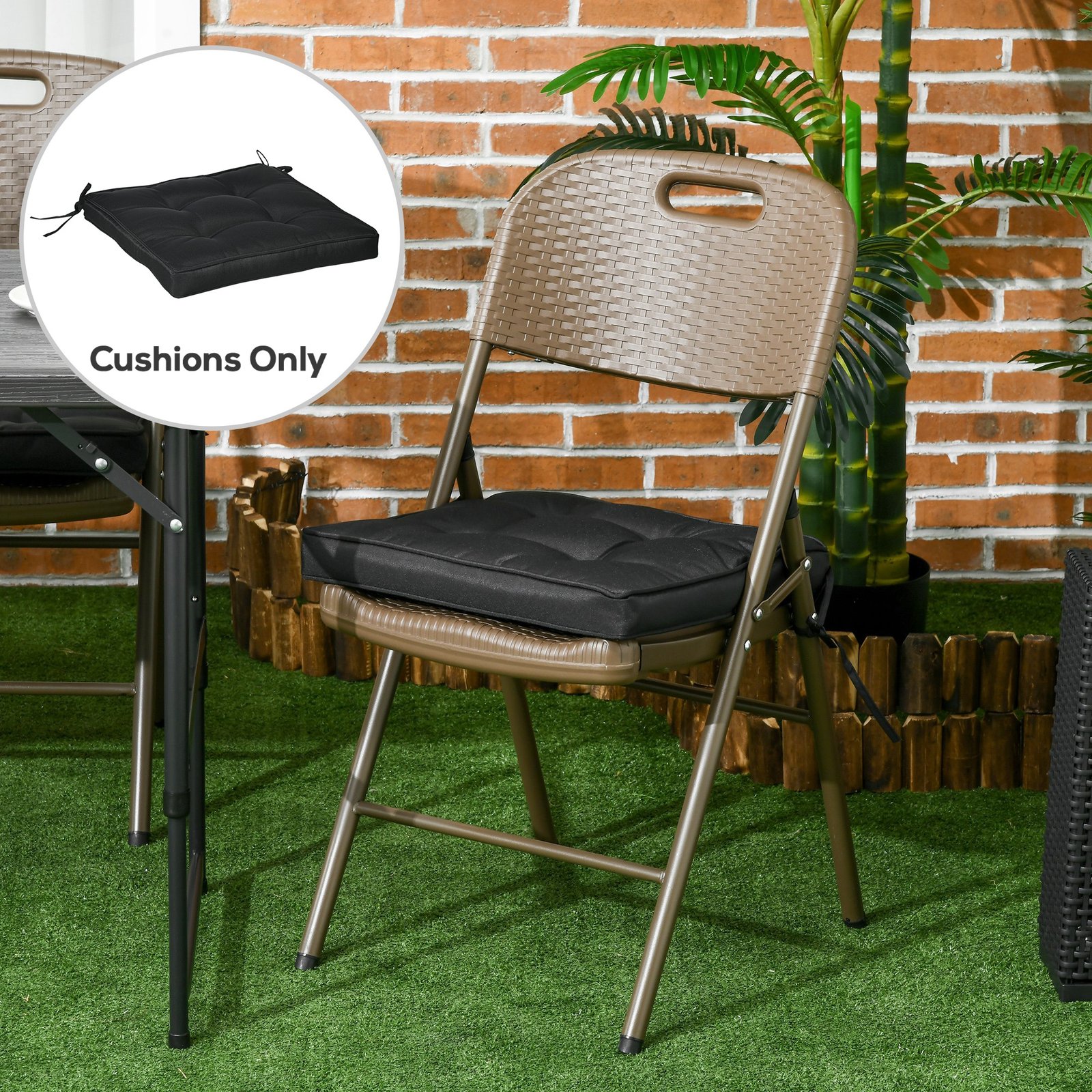 Outsunny Set of 4 Garden Seat Cushion with Ties, 42 x 42cm Replacement Dining Chair Seat Pad, Black - Image 2