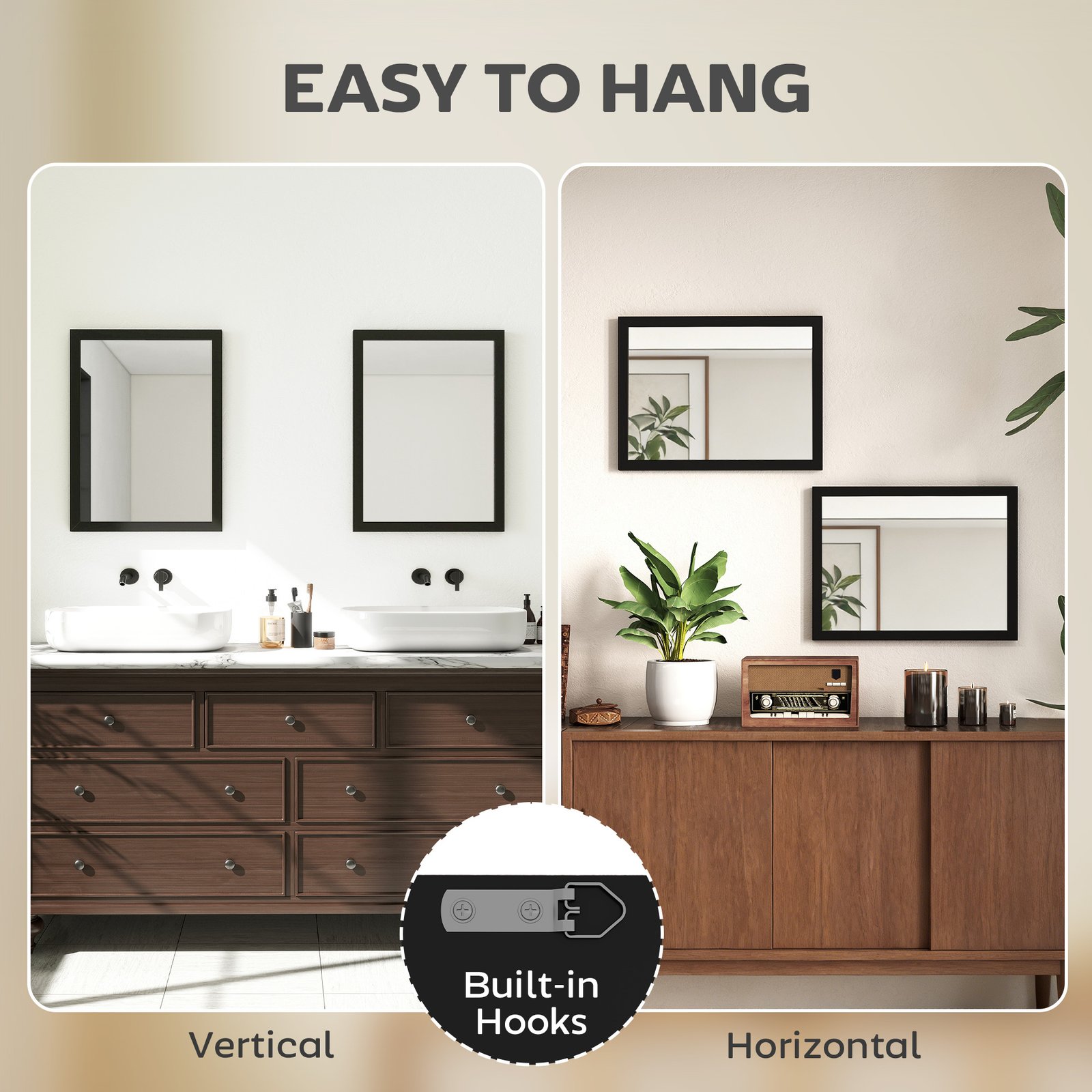 HOMCOM Wall Bathroom Mirror, 30 x 40 cm Wall-Mounted Mirror for Living Room, Bedroom, Hallway, Set of 2, Black - Image 5