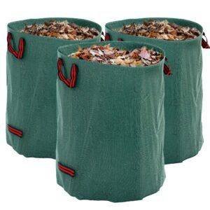 Outsunny Garden Waste Bags, 300L x 3 Heavy Duty Garden Bags, Foldable and Reusable Waste Sacks with Handles for Loading Leaf, Trash, Debris, Green