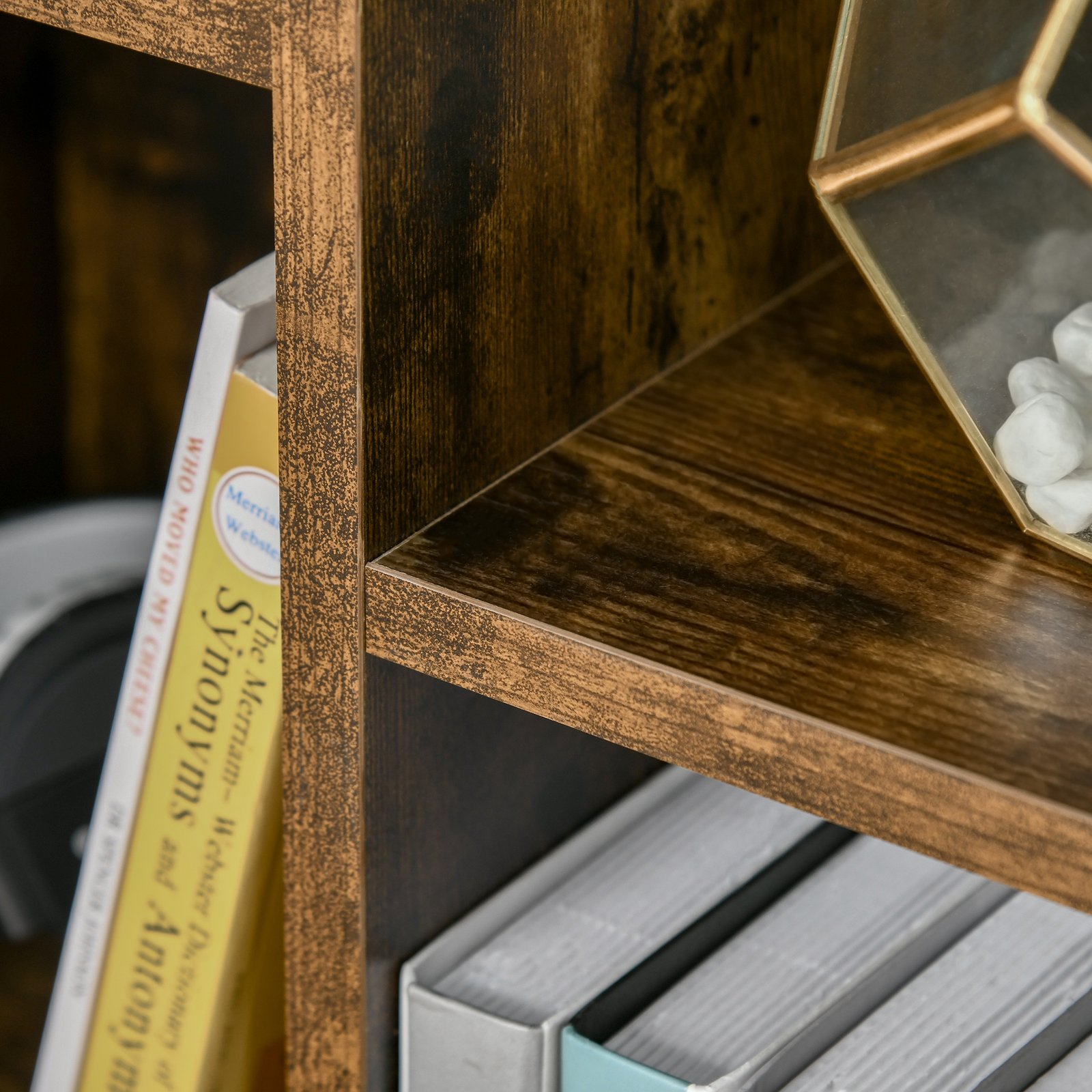 HOMCOM Seven-Cube Bookcase - Rustic Brown Wood Effect - Image 8