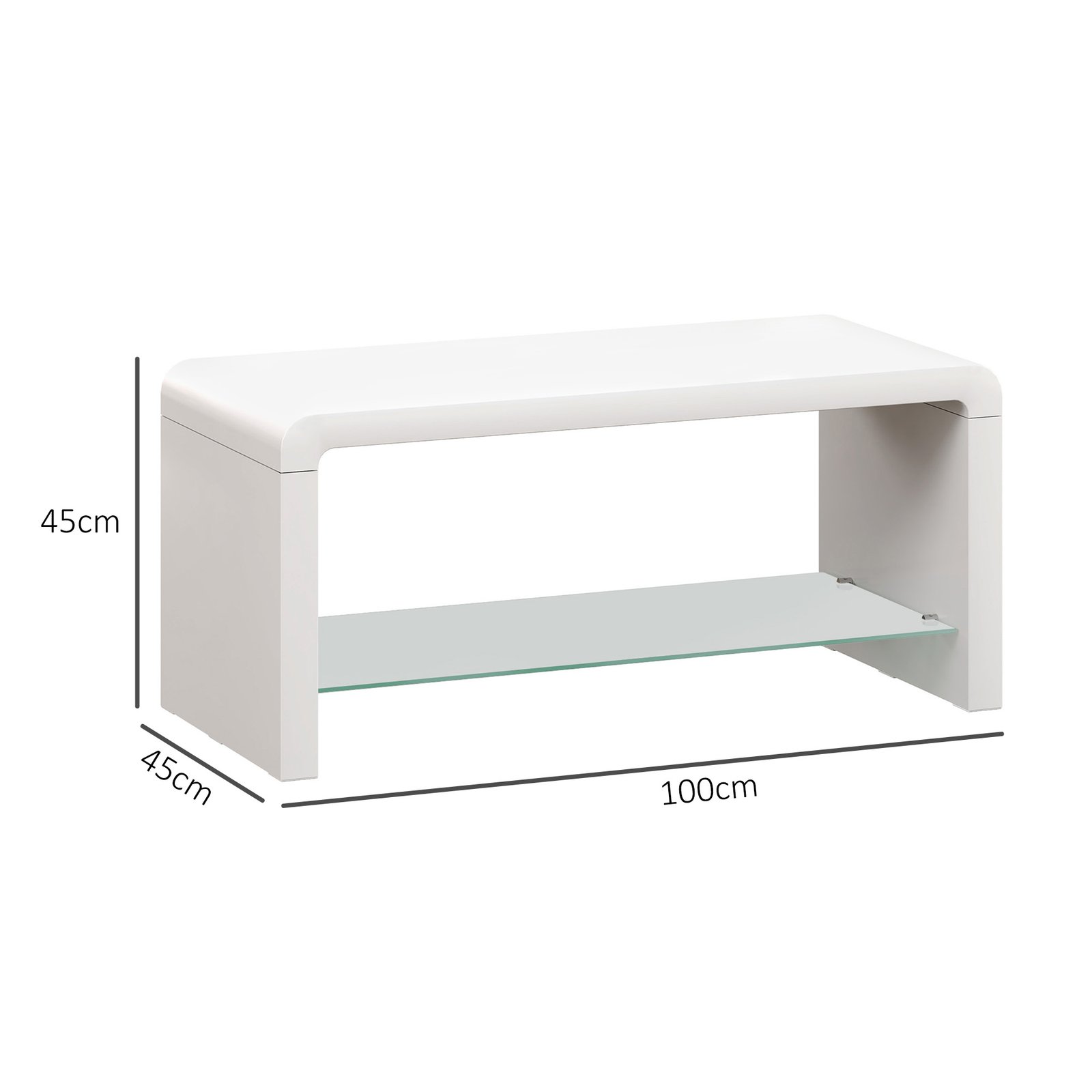 HOMCOM Curved Two-Tier Coffee Table - High Gloss White - Image 3