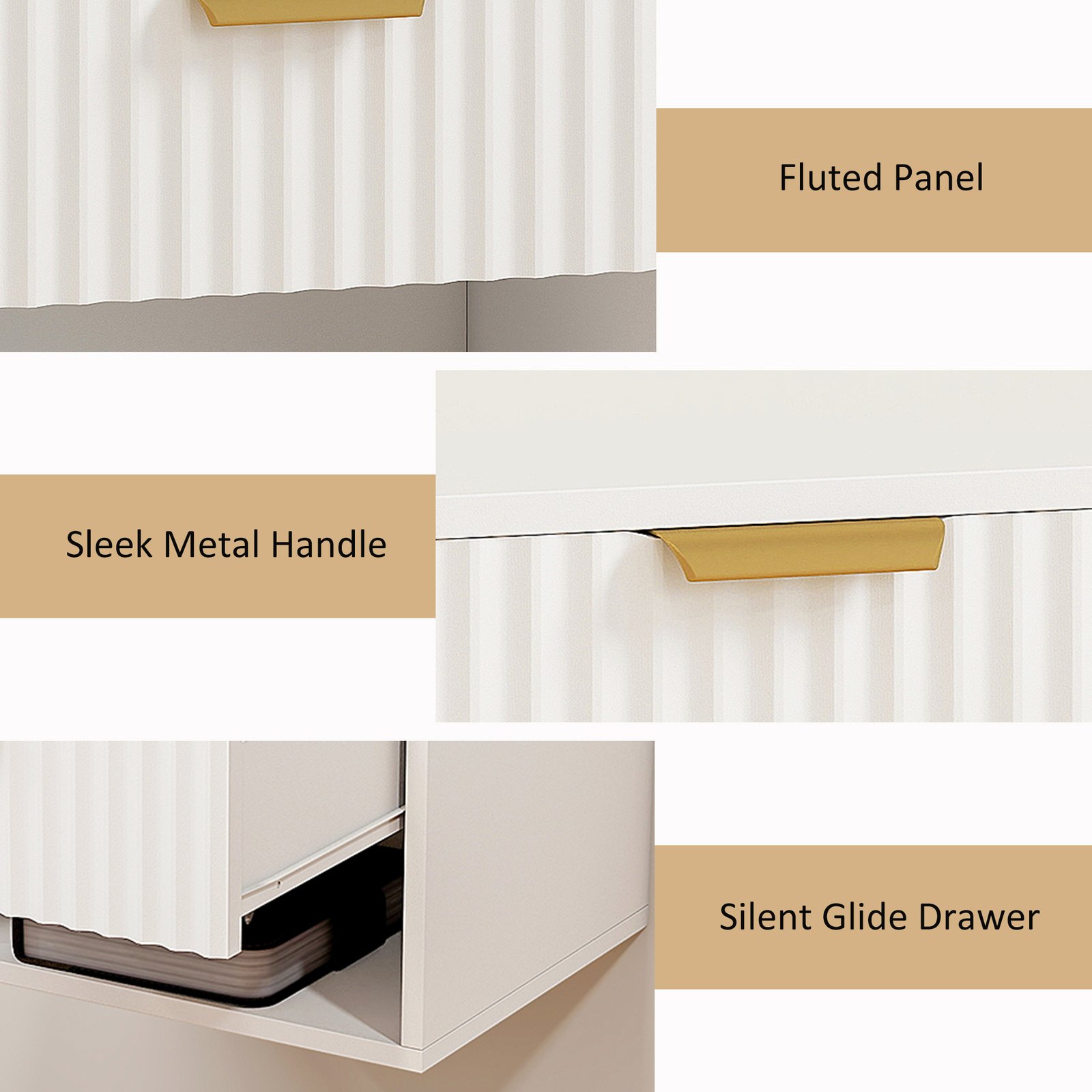 HOMCOM Floating Nightstands Set of 2, Modern Wall Mounted Bedside Tables with Fluted Drawer and Open Shelf for Bedroom, White - Image 7