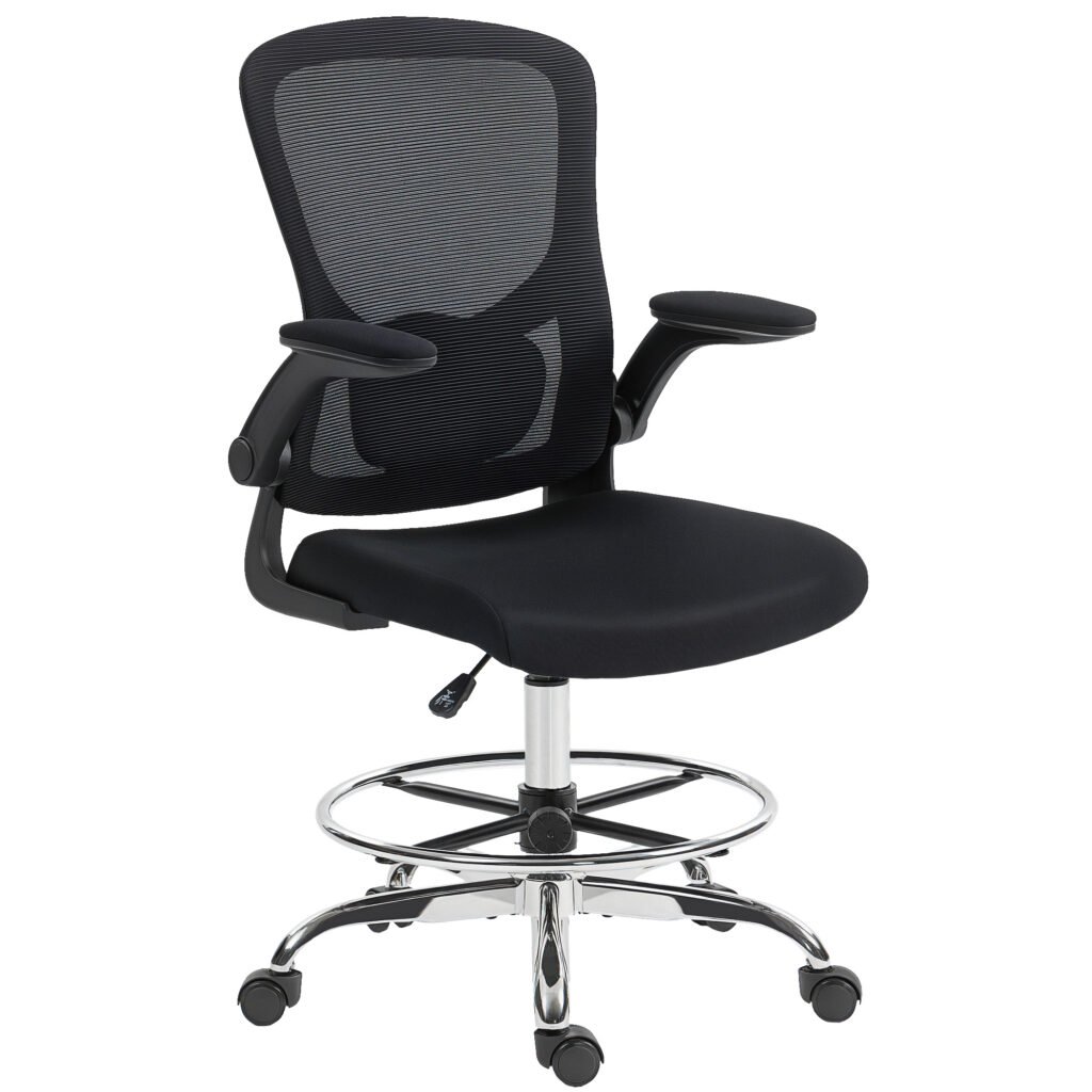 HOMCOM Draughtsman Chair, with Adjustable Lumbar – Black HOMCOM Draughtsman Chair, with Adjustable Lumbar – Black