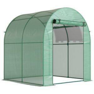 Outsunny Walk in Polytunnel Greenhouse, Green House for Garden with Roll-up Window and Door, 1.8 x 1.8 x 2 m, Green