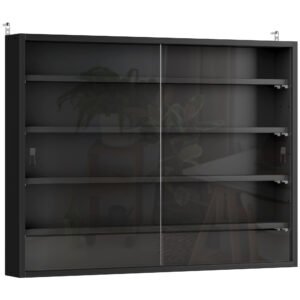 HOMCOM 5-Tier Wall Display Shelf Unit Cabinet w/ 4 Adjustable Shelves Glass Doors Home Office Ornaments 60x80cm Black