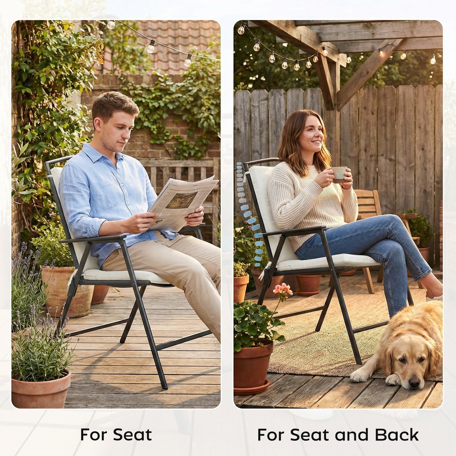 Outsunny Outdoor Seat Cushions Set of 2 with Ties, Waterproof Garden Seat Pads, Cream White - Image 8