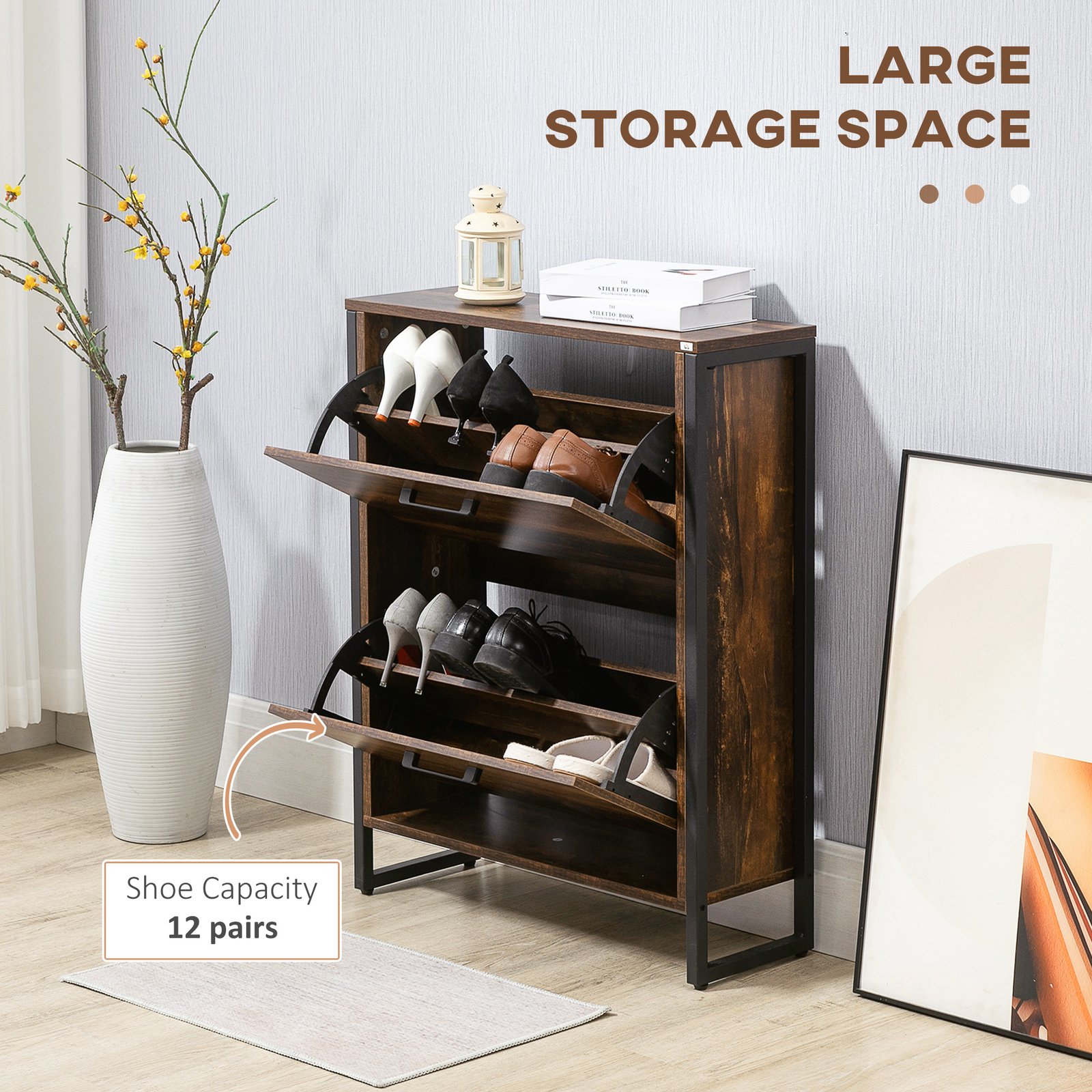HOMCOM 12-Shoe, Two-Door Storage Cabinet - Wood-Effect - Image 4