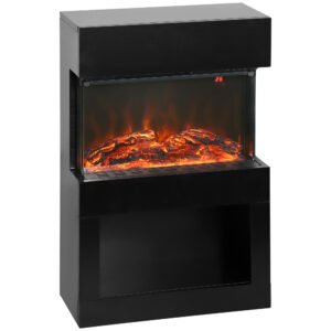 HOMCOM 19" Electric Fireplace with Surround, 3D Flame Effect, 6 Colours & 3 Brightness Levels, 1000W/2000W Black Electric Fire and Mantel Reach up to 30? Space with Remote & Timer, 3 Sided View