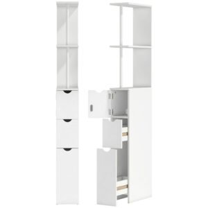 HOMCOM Slim Bathroom Storage Cabinet with Drawers, Tall Bathroom Cupboard with 2-Tier Shelf, White