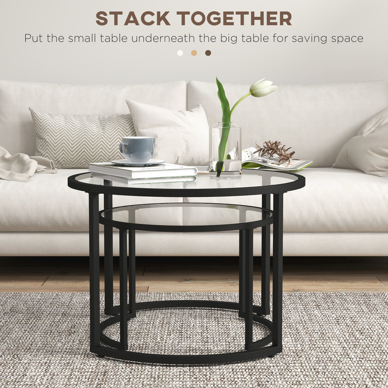 HOMCOM Two-Piece Nest of Glass-Top Coffee Tables - Image 4