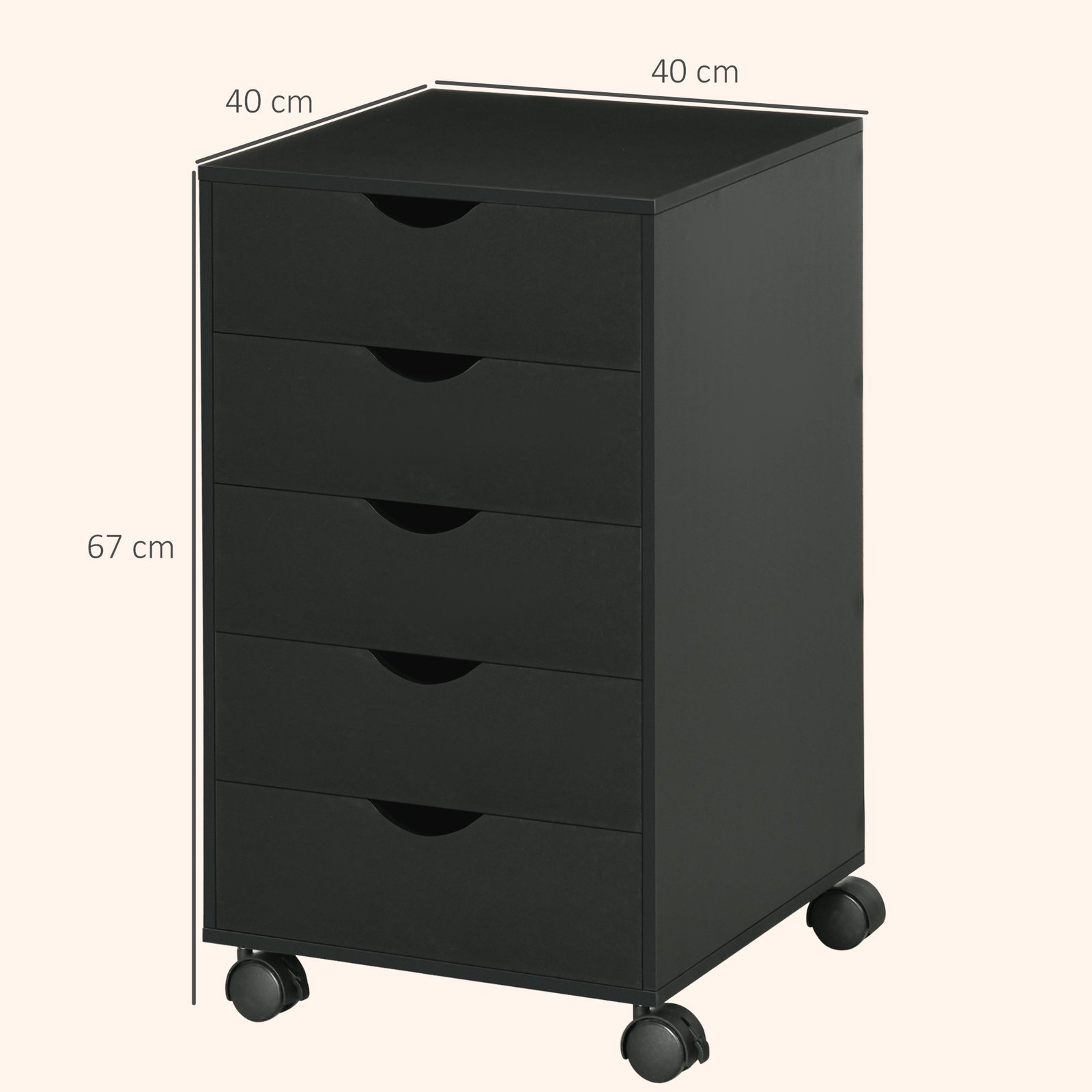 HOMCOM 5 Drawer Mobile Filing Cabinet, Vertical File Cabinet, Modern Rolling Office Storage Organizer Cupboard, Black - Image 3