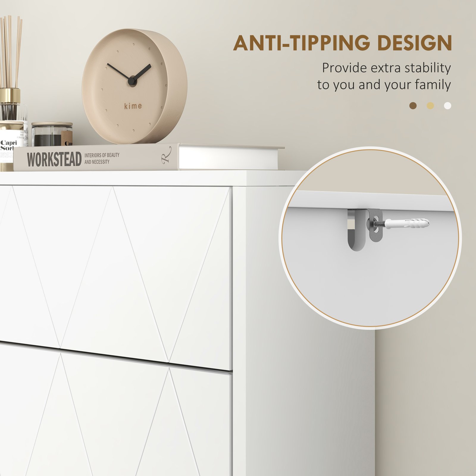 HOMCOM Two Flip Drawer Narrow Shoe Cabinet - White - Image 8