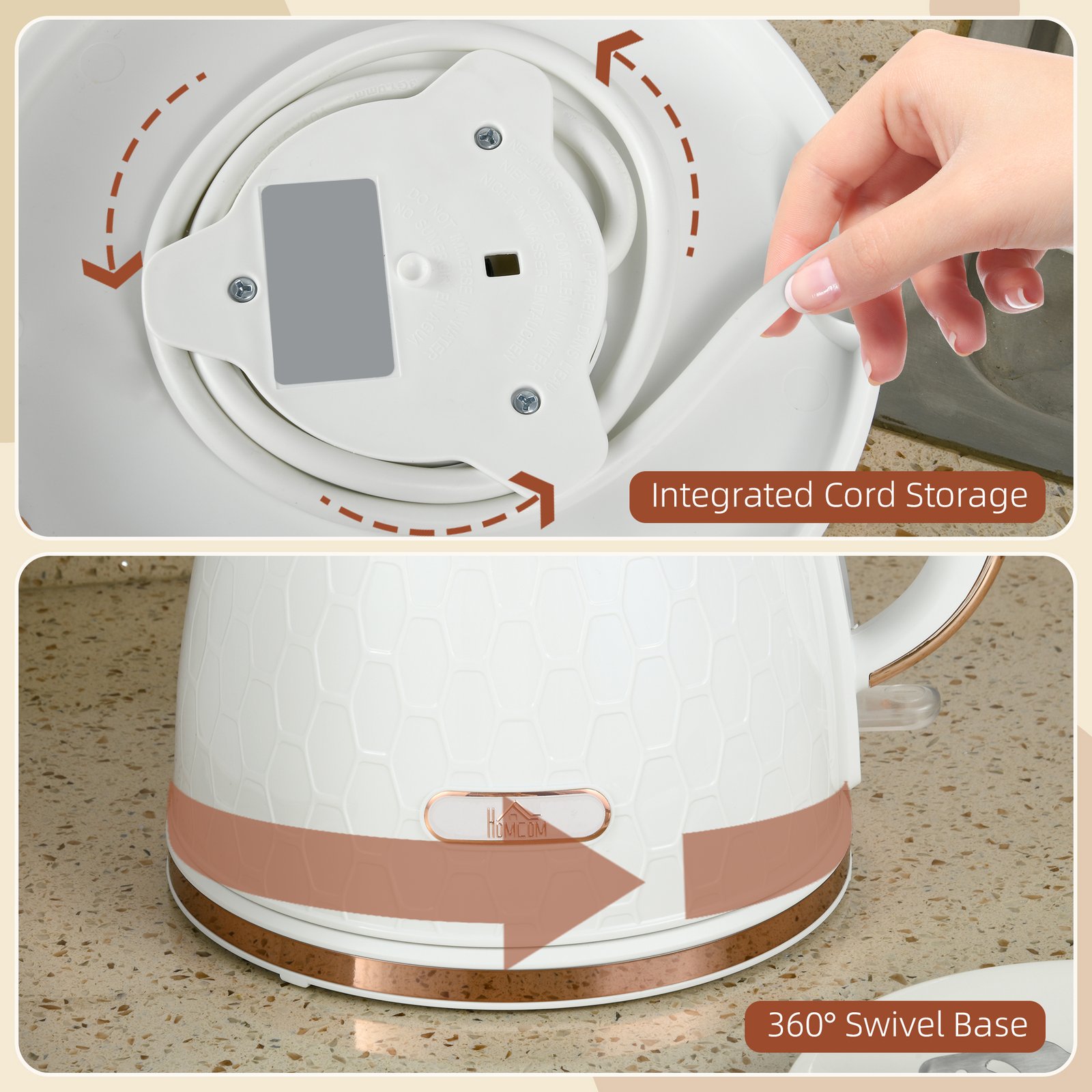 HOMCOM 3kW Rapid Boil Honeycomb Kettle - Cream - Image 9