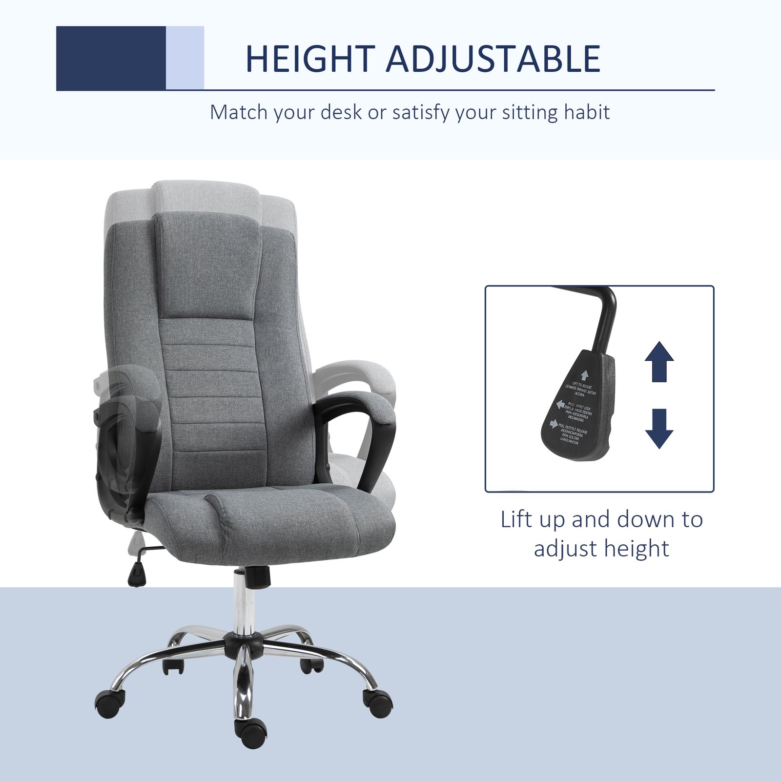 Vinsetto Linen-Look Swivel Office Chair - Dark Grey - Image 4