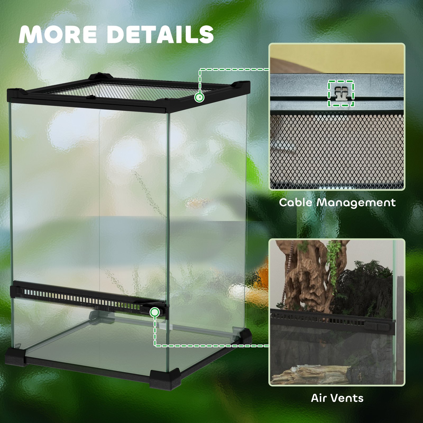 PawHut 12L Vivarium for Lizards, Frogs, Snakes, Turtles, Tortoises w/ Anti-Escape Design, Ventilation - Image 8