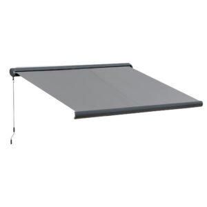 Outsunny 3.5 x 3m LED Light Full Cassette Case Electric Awning for Home Sun Shade with 40m Remote Controller, Grey