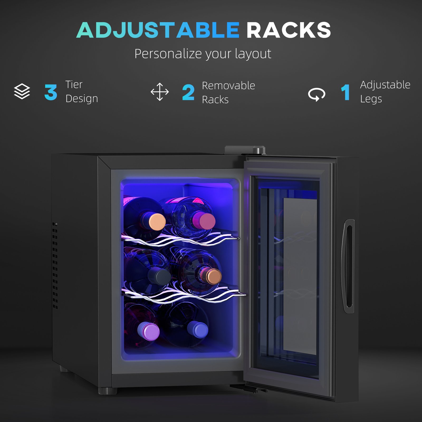 HOMCOM Six Bottle 8-18? Countertop Wine Fridge - Black - Image 6