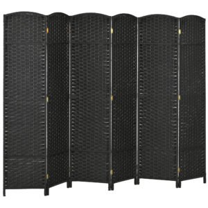 HOMCOM 6 Panel Folding Room Divider, Freestanding Privacy Screen for Living Room, Bedroom and Office, 240 x 170cm, Black