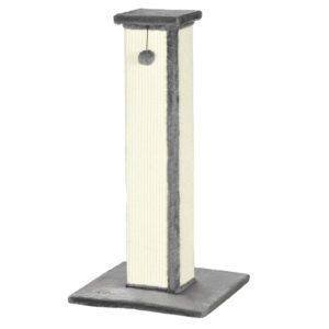 PawHut 81cm Cat Scratcher, Vertical Full Scratcher w/ Natural Sisal Rope, Hanging Ball, Soft Plush - Grey