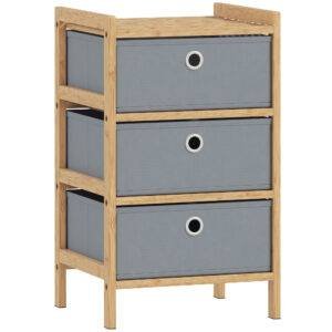 HOMCOM Chest of Drawers, 3 Fabric Drawers Narrow Dresser with Bamboo Frame, Light Grey