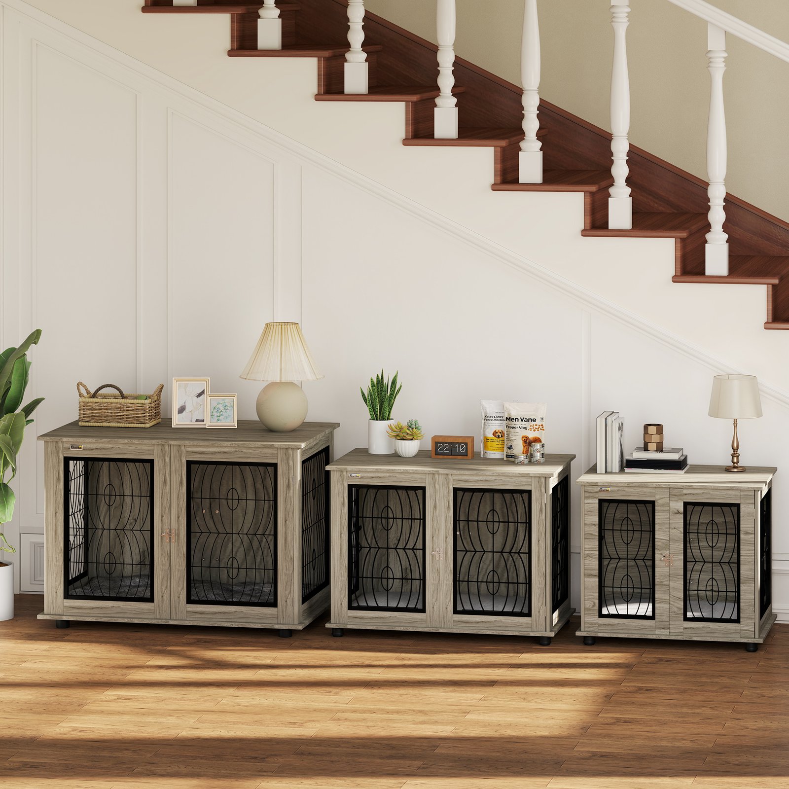 PawHut Indoor Dog Crate Furniture End Table with Soft Washable Cushion, Lockable Front Door, for Medium Dogs - Black - Image 9