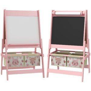 AIYAPLAY Three-In-One Kids Easel with Paper Roll, Art Easel, with Storage - Pink