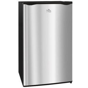 HOMCOM Under Counter Fridge, 91L Small Fridge with Chiller Box, Removable Shelf, Reversible Door, Adjustable Legs, Mini Refrigerator,  Silver Tone