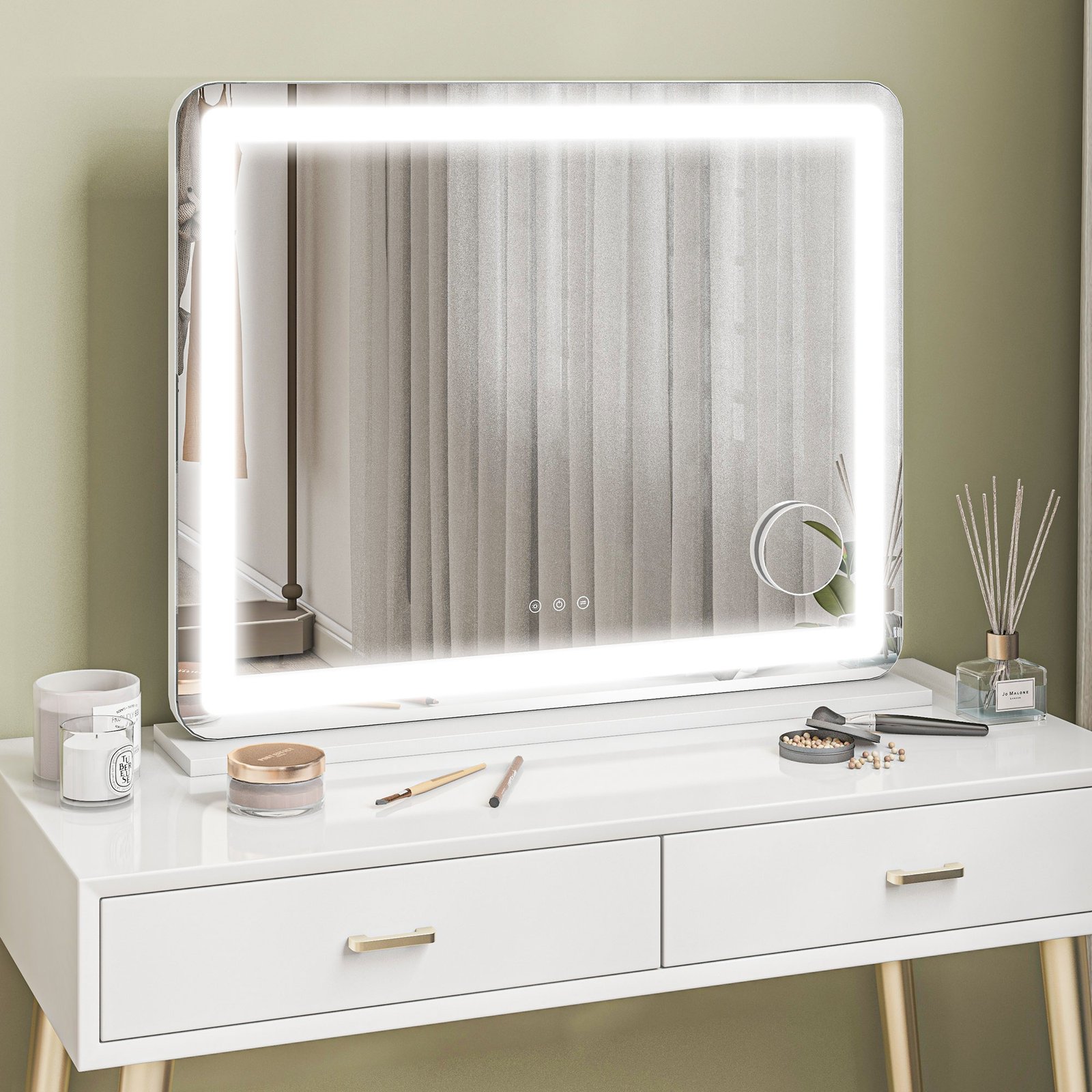 HOMCOM Vanity Mirror with Lights, Large 80x62 cm Lighted Makeup Mirror with 3 Colour, 10X Magnifying, USB Charging Port, Touch Screen, Tabletop or Wall Mounted Design, White - Image 9