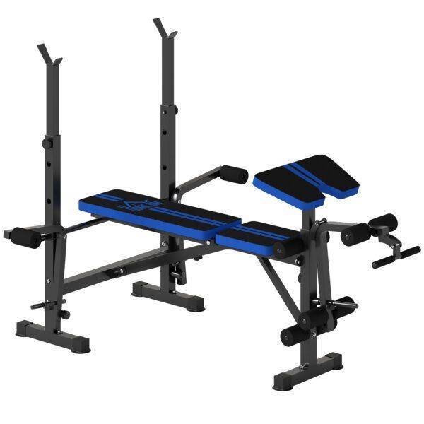 HOMCOM Adjustable Weight Bench with Leg Extension, Barbell Rack, Preacher Curl Pad, Butterfly, Multi-Function Home Gym Bench for Strength Training, Blue HOMCOM Adjustable Weight Bench with Leg Extension, Barbell Rack, Preacher Curl Pad, Butterfly, Multi-Function Home Gym Bench for Strength Training, Blue
