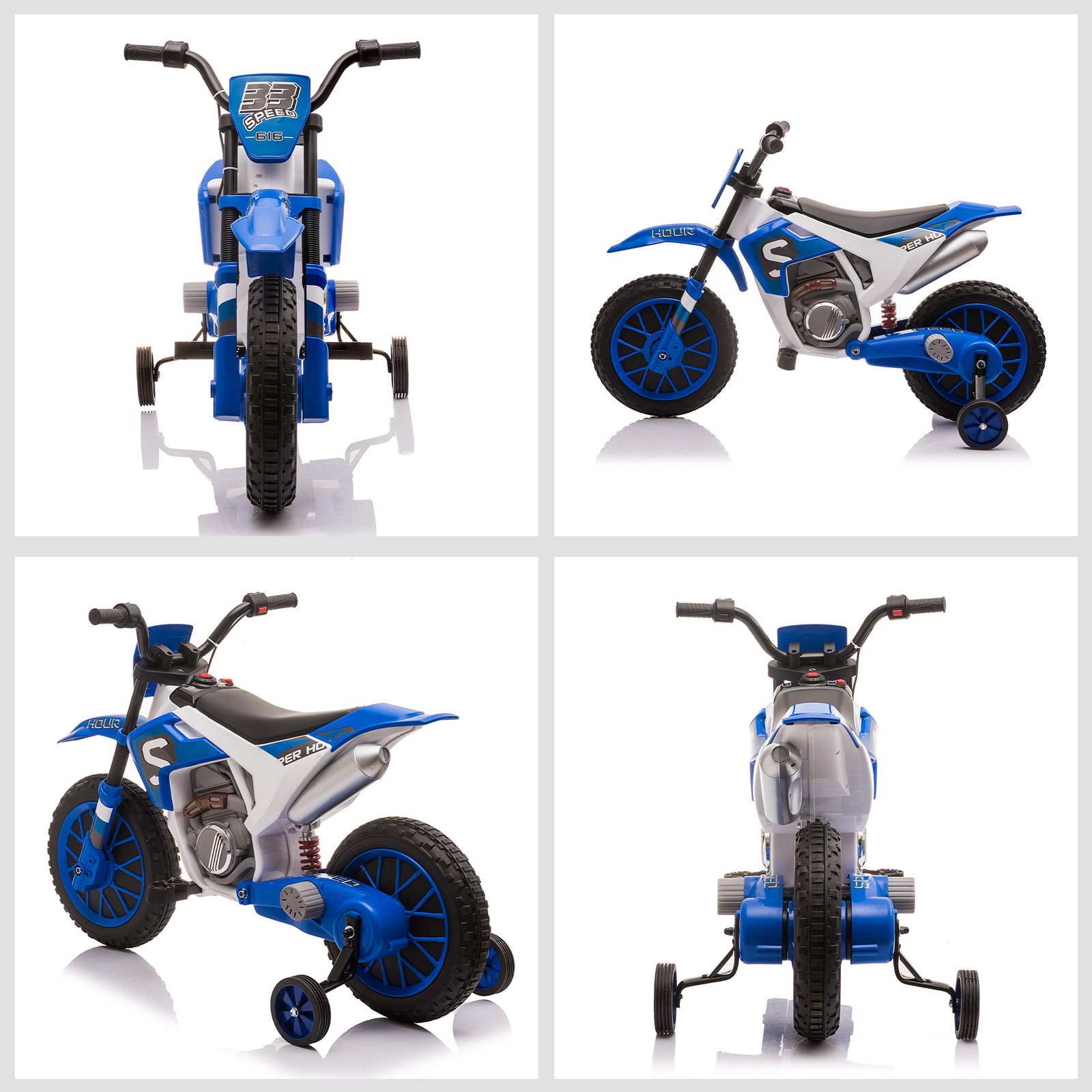 HOMCOM 12V Kids Electric Motorcycle Ride-On, with Training Wheels, for Ages 3-6 Years - Blue - Image 8