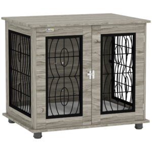 PawHut Indoor Dog Crate Furniture End Table with Soft Washable Cushion, Lockable Front Door, for Medium Dogs - Black