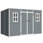Outsunny 10 x 6 ft Resin Garden Shed, Outdoor Storage Shed with Floor, Windows, Lockable Doors and Vents, Grey Outsunny 10 x 6 ft Resin Garden Shed, Outdoor Storage Shed with Floor, Windows, Lockable Doors and Vents, Grey