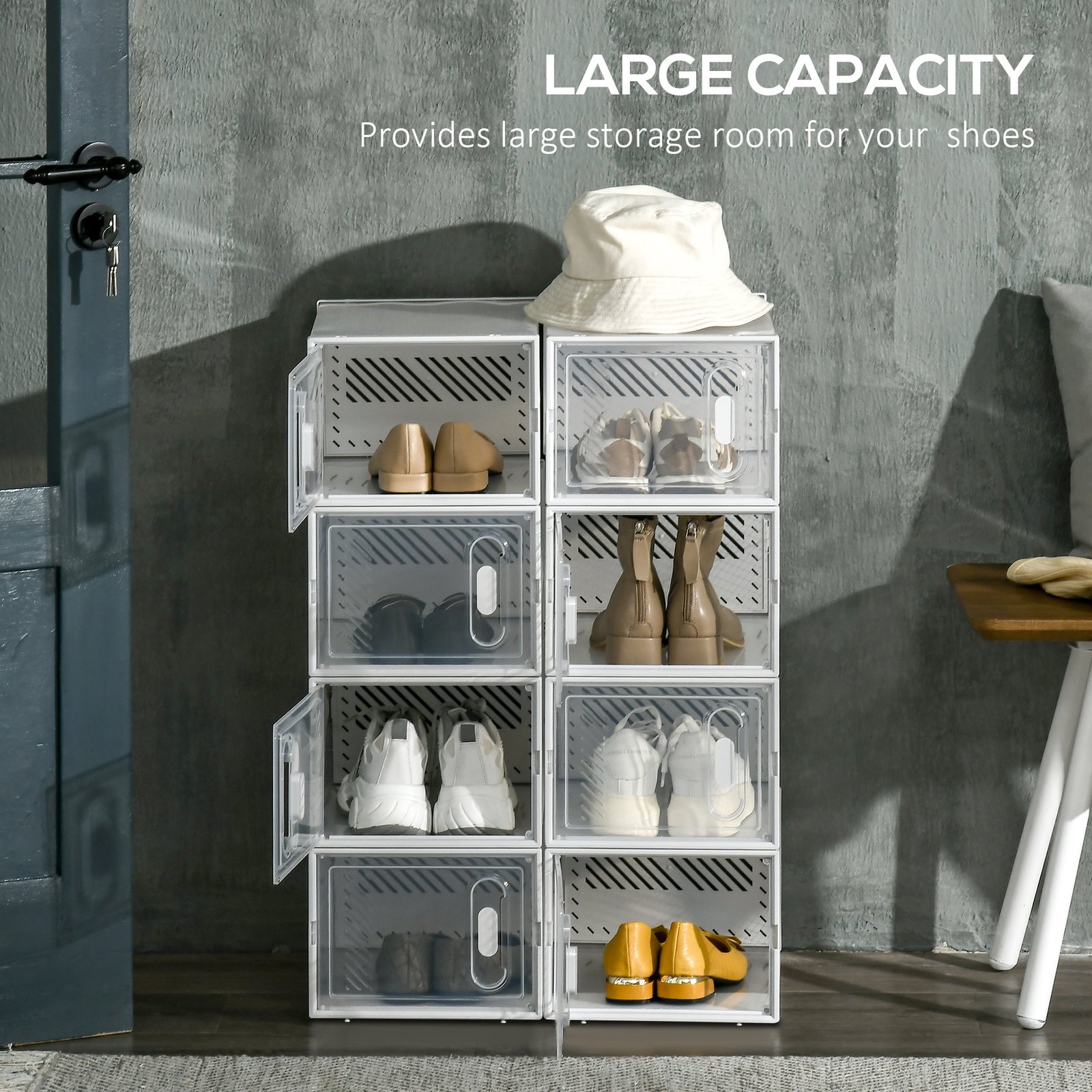 HOMCOM 8PCS Clear Shoe Box, Plastic Stackable Shoe Storage Box for UK/EU Size up to 8.5/43 with Magnetic Door for Women/Men, 25 x 35 x 19cm - Image 5