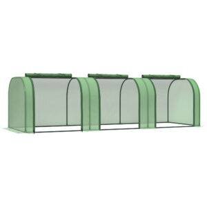 Outsunny Mini Greenhouse, Small Polytunnel Green House with Zipped Doors, Steel Frame for Garden Backyard, 295 x 100 x 80cm, Green
