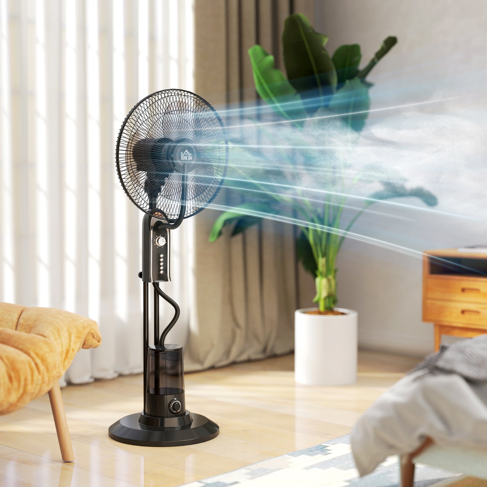 HOMCOM Pedestal Fan with Water Mist Spray, Spray Misting Fan with 70° Oscillation, Tilt Head, 3 Speeds, 3 Modes, Adjustable Mist, 3.2L Water Tank, for Home, 120 cm - Image 2