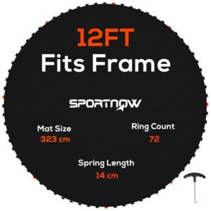 SPORTNOW Replacement Trampoline Mat with Spring Pull Tool, 72 V-Hooks, for 12ft Trampoline using 14cm Springs, Black