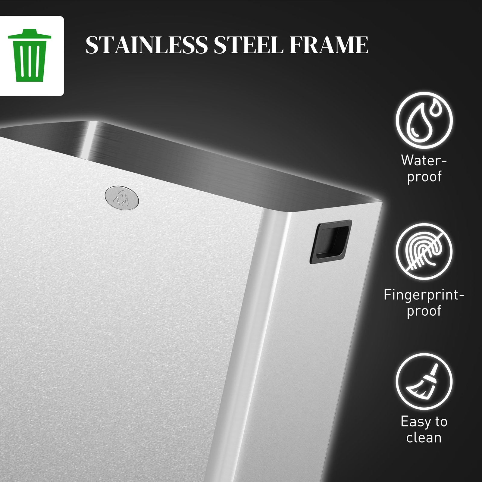 HOMCOM 40L Dual Compartment Stainless Steel Bin, with Deodoriser Holders - Silver Tone - Image 8