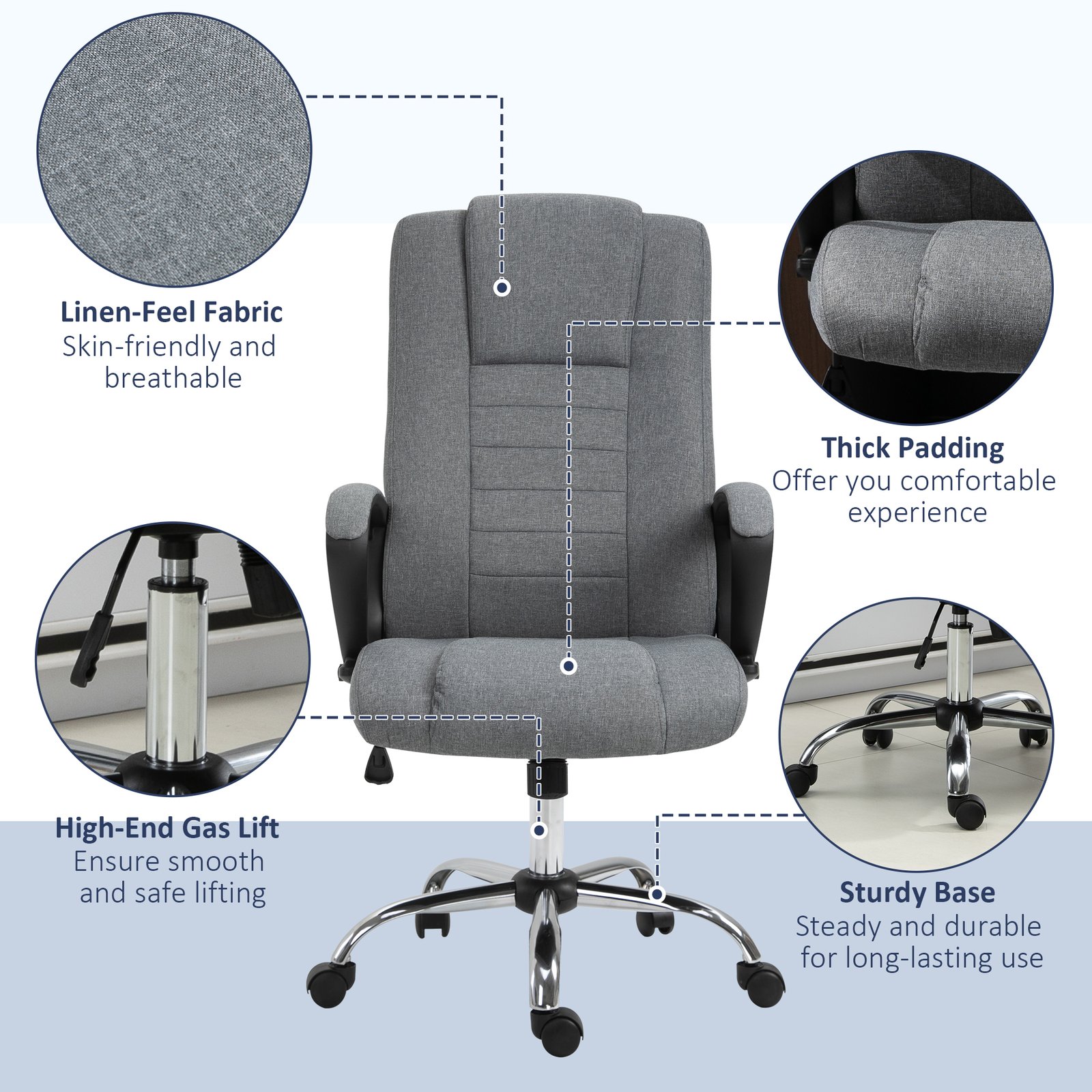 Vinsetto Linen-Look Swivel Office Chair - Dark Grey - Image 5