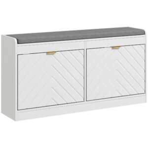 HOMCOM Shoe Storage with Seat, Upholstered Entryway Bench, Shoe Bench with 2 Flip Drawers and 4 Vents for 8 Pairs of Shoes