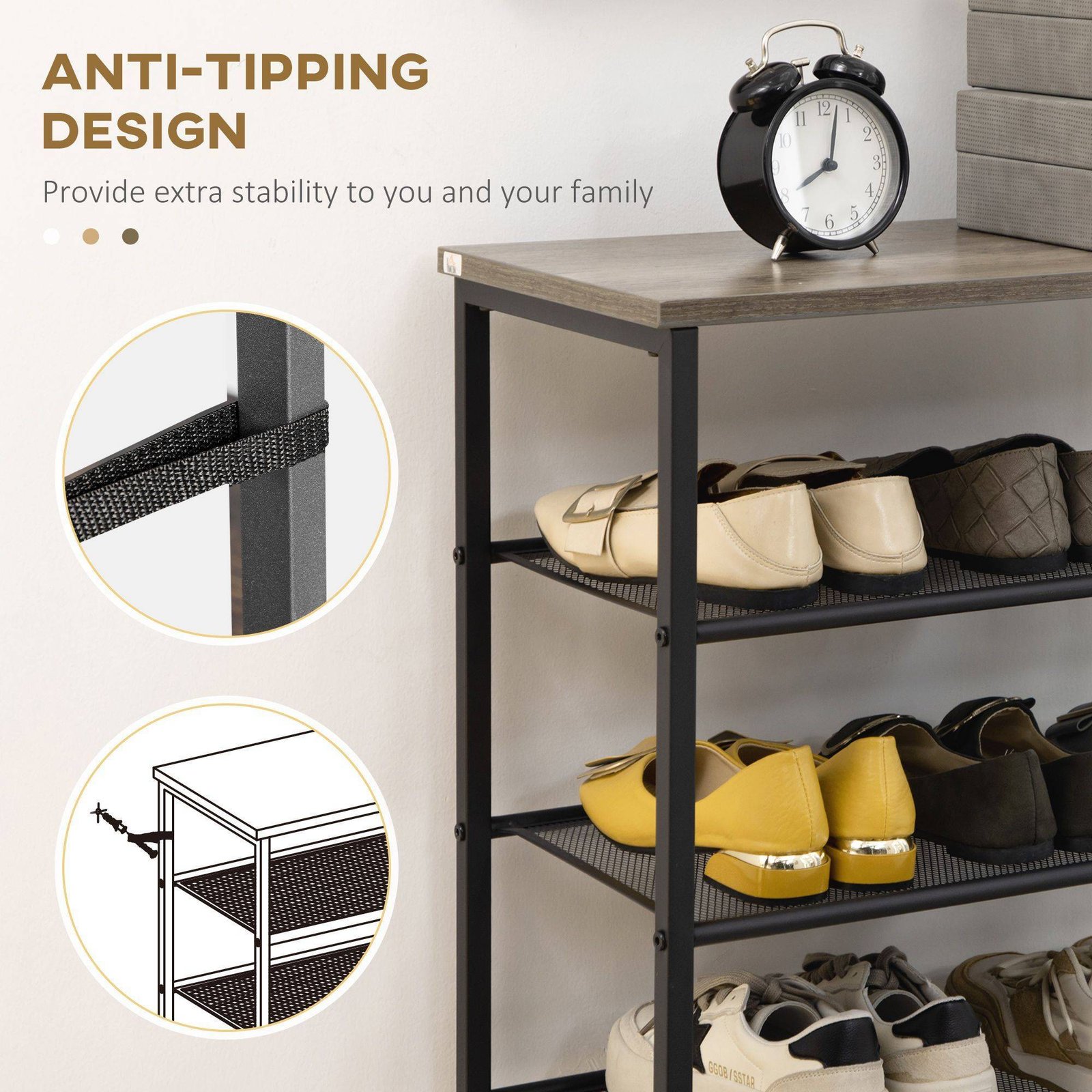 HOMCOM 8-Tier Shoe Rack, Shoe Storage Organizer with Mesh Shelves, Free Standing Shoe Shelf Stand for 21-24 Pairs of Shoes for Entryway, Hallway, Closet, Grey - Image 6