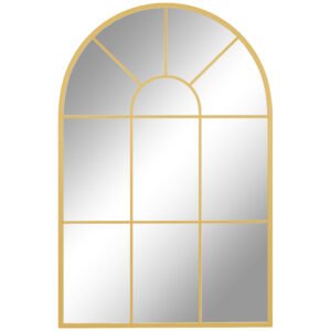 HOMCOM 90 X 61cm Arched Grid Mirror - Gold Tone