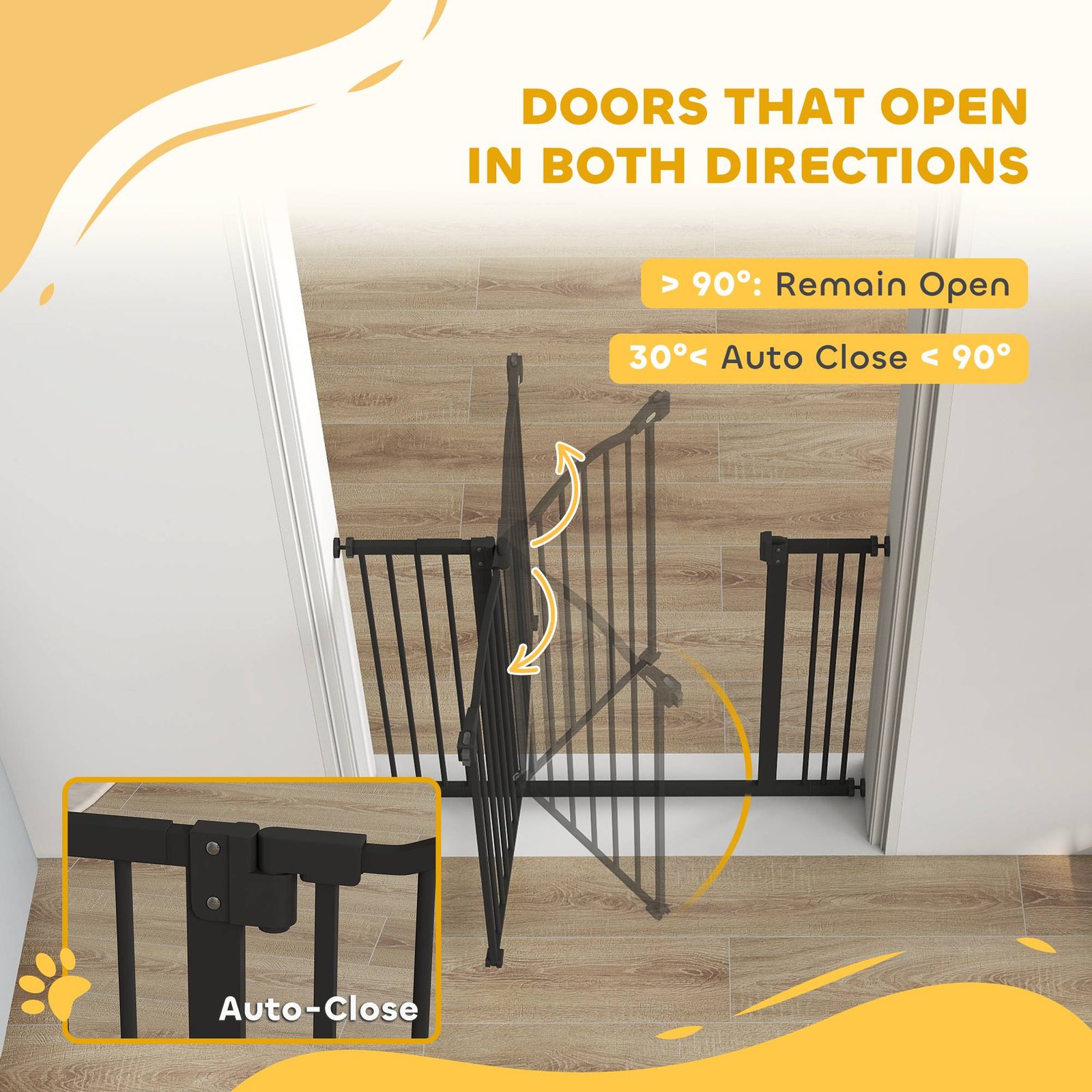 PawHut Metal 74-87cm Adjustable Pet Gate Safety Barrier w/ Auto-Close Door Black - Image 5