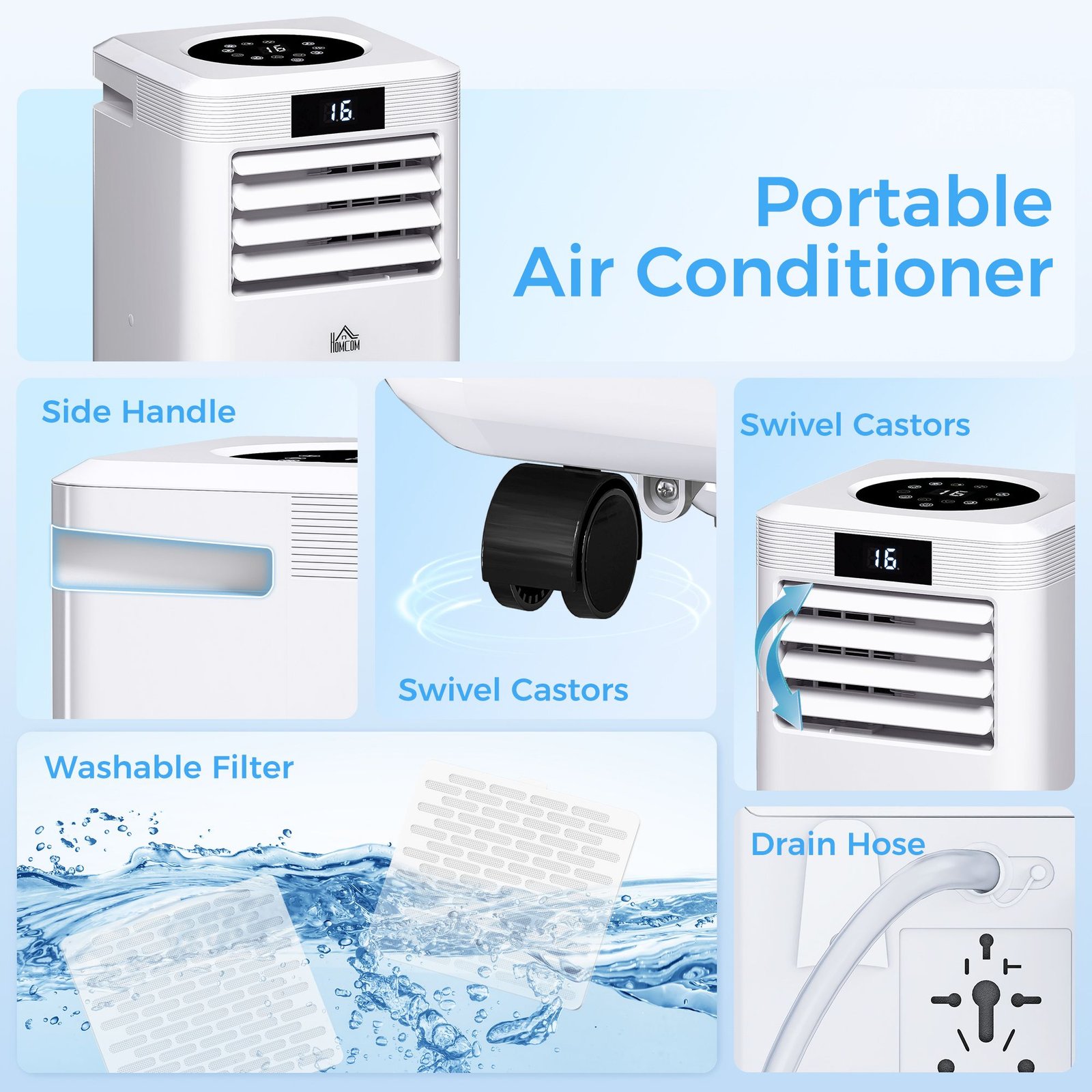 HOMCOM 10000 BTU Air Conditioning Unit, 3-in-1 Portable Air Conditioner, Dehumidifier, Cooling Fan with Remote Control, Digital Display, 2 Speeds, 24H Timer, Window Venting Kit, 22m² - Image 9