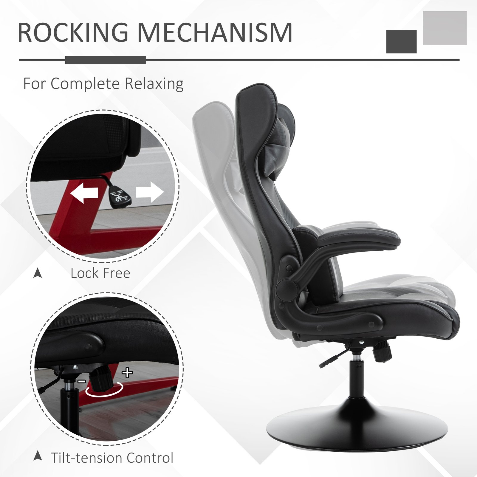Vinsetto Video Game Chair with Lumbar Support, Racing Style Home Office Chair, Computer Chair with Swivel Base, Flip-up Armrest and Headrest, Black - Image 6
