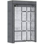 HOMCOM Fabric Wardrobe w/ Shelves Hanging Rail Foldable Wardrobe Dark Grey