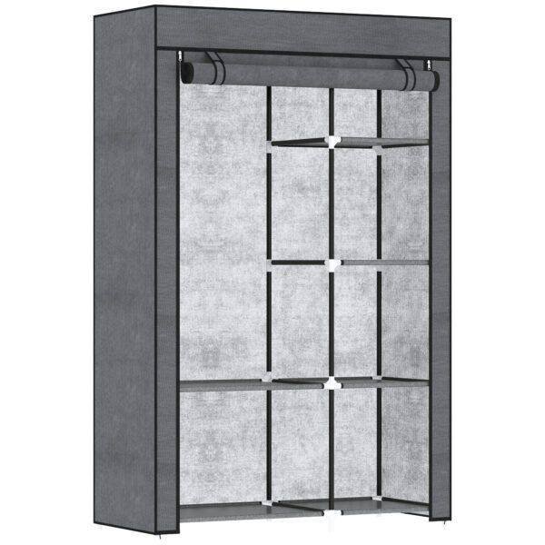 HOMCOM Fabric Wardrobe w/ Shelves Hanging Rail Foldable Wardrobe Dark Grey
