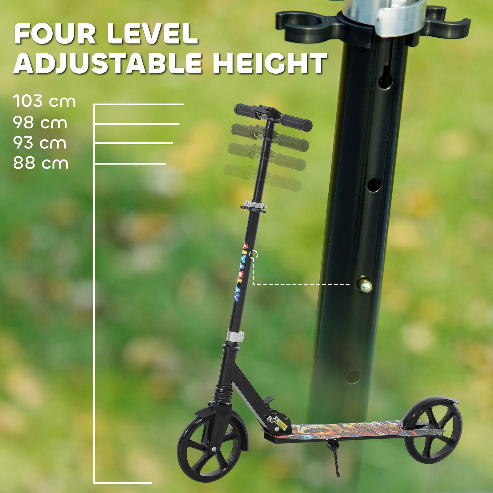 AIYAPLAY Foldable Kids Scooter with Adjustable Handlebar, 200mm Big Wheel, Rear Fender Brake, for Ages 6-12 Years, Black - Image 4